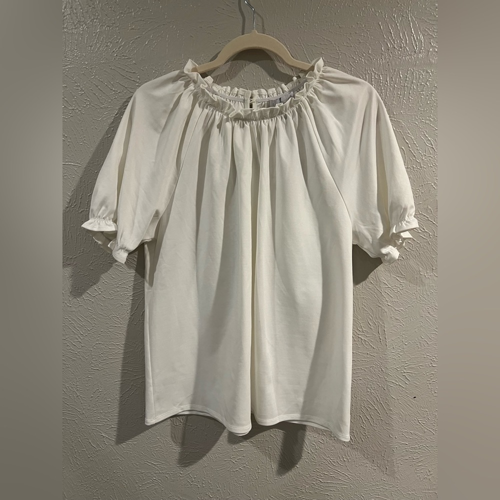 Sugarlips Cream Blouse with Ruffled Neckline